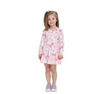 Hello Kitty And Friends Adorable Pink Long Sleeve Character Print Twirl Dress Ki